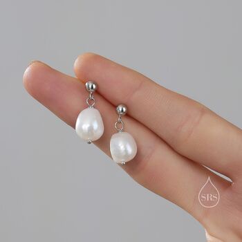 Genuine Fresh Water Pearls Drop Stud Earrings, 8 of 12