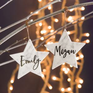 Personalised Marble Name Star Christmas Tree Decoration By Oakdene