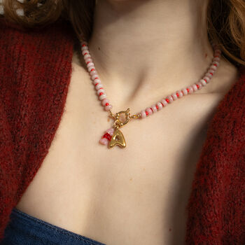 Bubble Initial And Pink Gemstone Gingham Necklace, 3 of 5