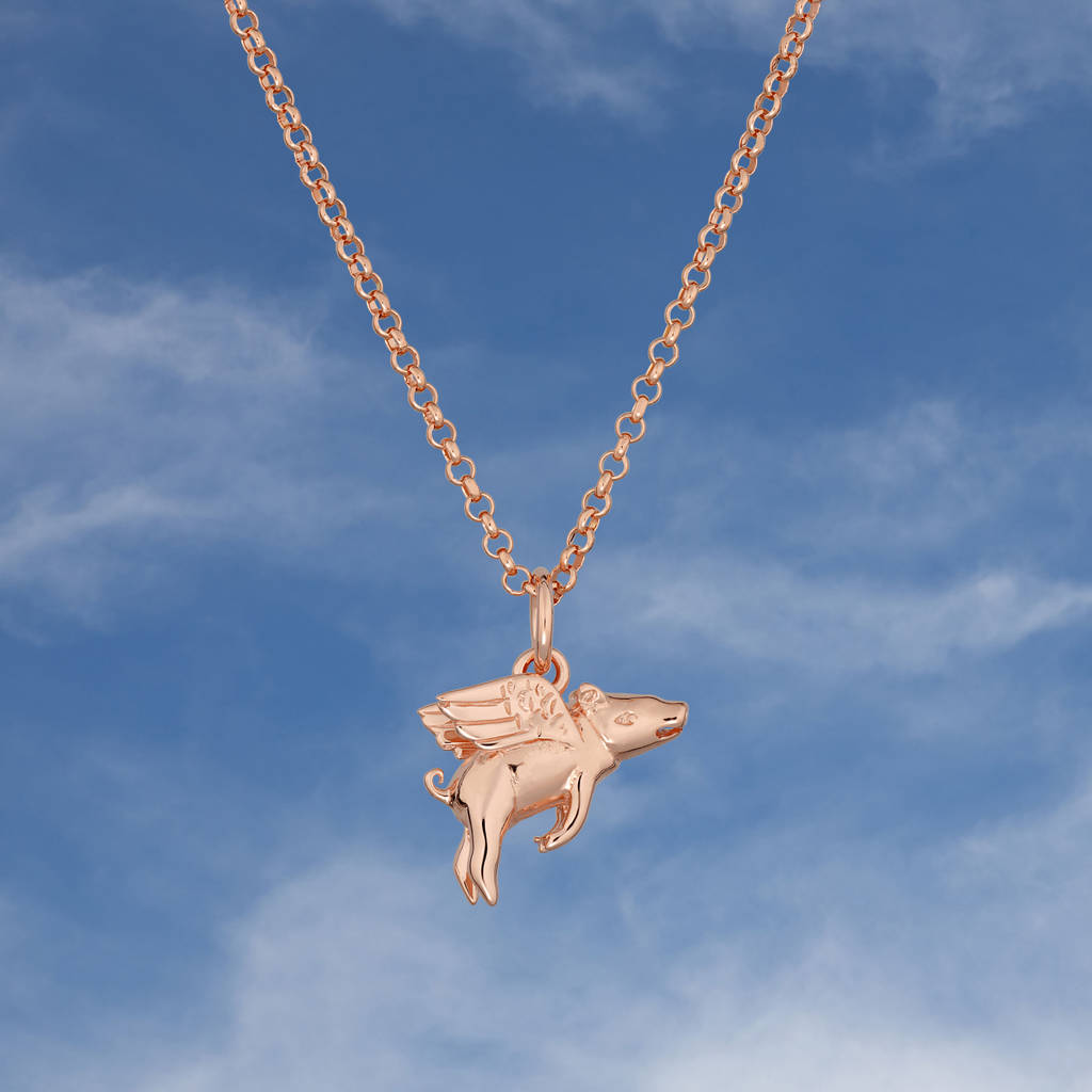 Personalised Sterling Silver Flying Pig Necklace By Lily