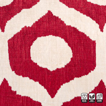 Red Drop Pattern Silk Ikat Velvet Cushion Cover 50x50cm, 4 of 6