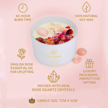 Aromatherapy Rose Soy Candle With Rose Quartz Crystals Travel Size, 3 of 12