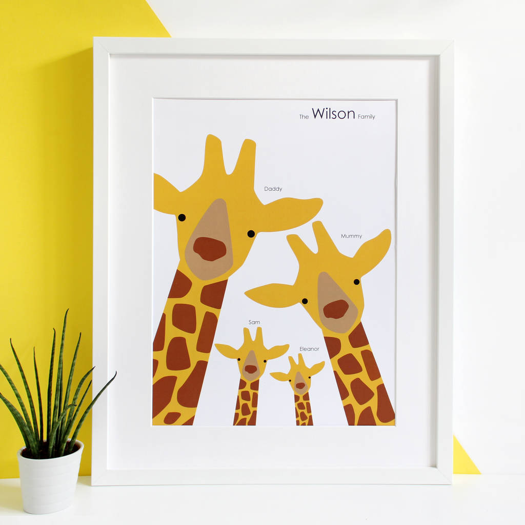 Personalised Giraffe Family Selfie Portrait Print, 1 of 7