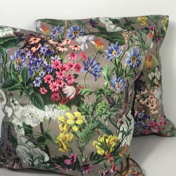 Velvet English Flower Garden Cushion Cover Grey, 3 of 6