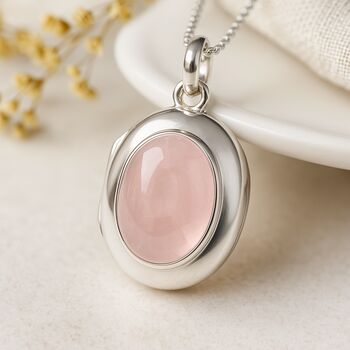 Personalised Sterling Silver Rose Quartz Gemstone Locket Necklace With Photos, 3 of 11