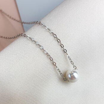 Sterling Silver Simple Pearl Necklace, 4 of 5