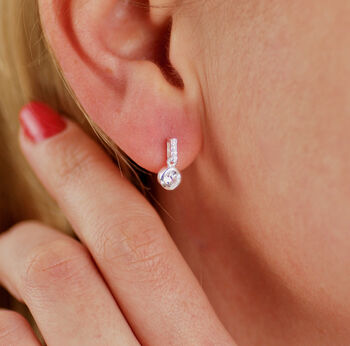 Sterling Silver Cz Crystal Little Bar Drop Earrings, 4 of 6
