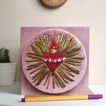 Embroidered Sacred Heart Valentine’s/ Anniversary Card, 3 of 3