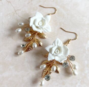 White Flower Bridal Earrings, 3 of 5