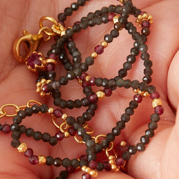 Black Spinel And Ruby Beaded Antique Short Necklace, 6 of 10