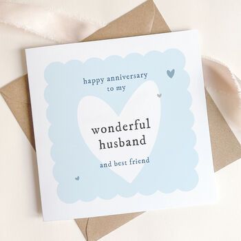 Blue Heart Design Wedding Anniversary Card For Husband, 3 of 4