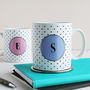 Set Of Two Personalised Monogram Mugs, Polka Dot, thumbnail 1 of 3
