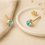 Gold Plated Sterling Silver Aquamarine Cz Stud Earrings, thumbnail 2 of 6