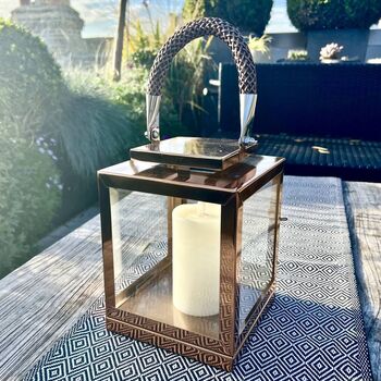 Copper Hurricane Lantern With Rope Handle, 5 of 10