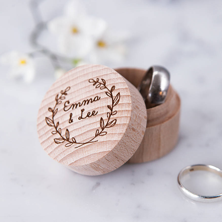 Engraved Personalised Wreath Ring Box By Clouds And