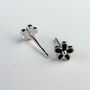 Sterling Silver Tiny Black Or White Flower Stud Earrings, thumbnail 7 of 9