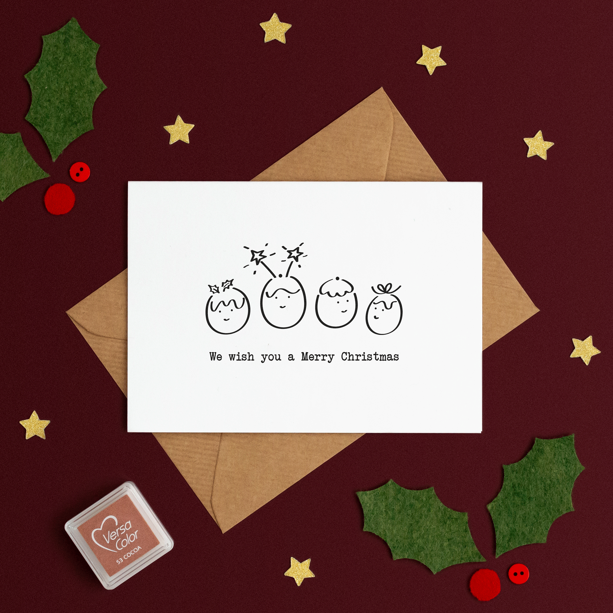 Christmas Pudding Fingerprint Card Making Kit, Six Pack, thumbnail 3 of 9
