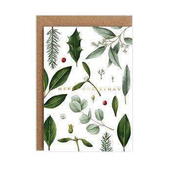 White Greenery 'Merry Christmas' Card, Gold Foil, 2 of 3