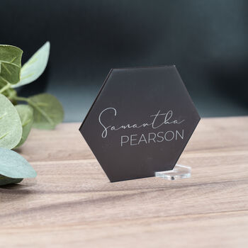 Personalised Hexagon Acrylic Table Place Name, 2 of 3