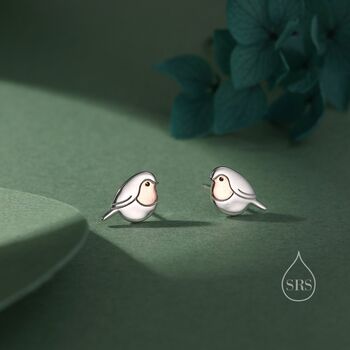 Sterling Silver Robin Bird Stud Earrings, 2 of 12