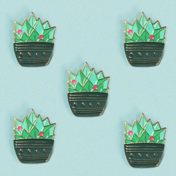 Blue And Pink Enamel Cactus Pin With Gold Metal, 7 of 7
