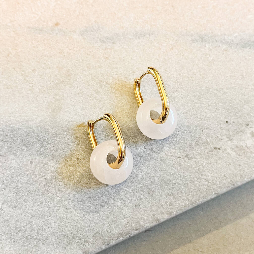 Chunky Huggie Hoops With Rose Quartz Donut Charm, 1 of 1