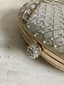 Gold Oval Embroidered Handcrafted Clutch Bag, 6 of 10
