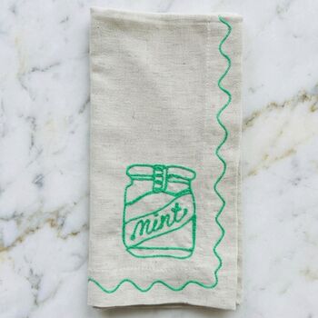 Set Of Six Embroidered Food Condiment Napkins, 4 of 12