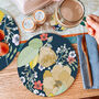 Round Placemats Set Heatproof Chica Camellia Navy, thumbnail 1 of 12