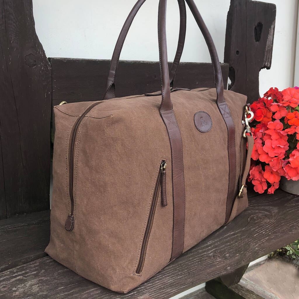 Unisex Canvas And Leather Holdall, Travel Bag, Gym Bag By Holly Rose ...