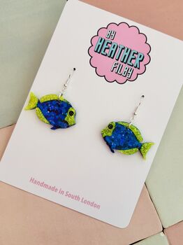 Tropical Fish Glitter Earrings / Beach Holiday Gift / Colourful Ocean Jewellery / Cute Accessories, 2 of 5