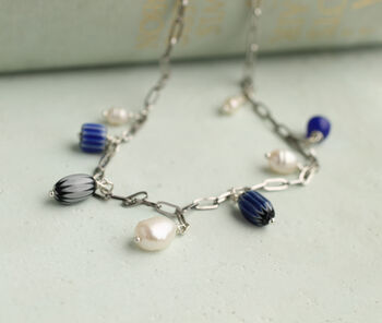 Blue Delft Glass And Pearl Charm Necklace, 2 of 8