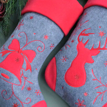 Personalised Grey Christmas Stocking With Reindeer, 4 of 5