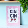 Cin Cin Wine Cheers Pink A5 Print, thumbnail 1 of 2