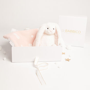 White Bunny Toy And Pink Heart Blanket Baby Gift Set, 2 of 5