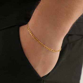 Mens 3mm Gold Plated Steel Figaro Chain Bracelet For Men, 2 of 6