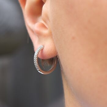 Silver Hoop Earrings Cubic Zirconia Classic Style, 3 of 10