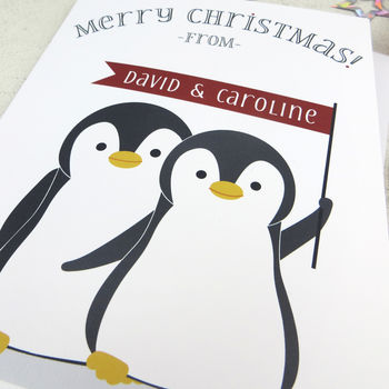 Xmas Penguin Pair Personalised Christmas Card, 3 of 3