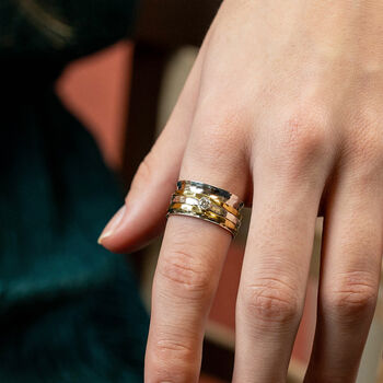 Personalised Sterling Silver And Brass Spinner Ring With Cubic Zirconia – 10mm, 4 of 10