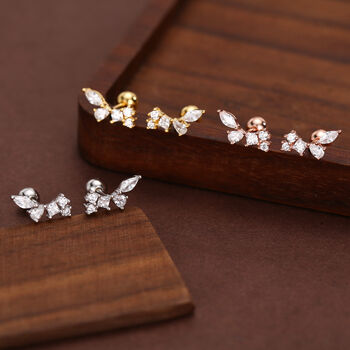 Sterling Silver Cz Cluster 18 G Screw Back Stud Earrings, 3 of 11