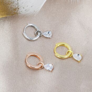 Sterling Silver Pear Cut Cz Droplet Hoop Earrings, 3 of 12