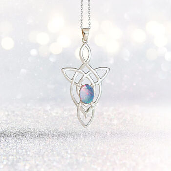 Genuine Opal Triplet Celtic Knot Necklace In Silver, 2 of 9