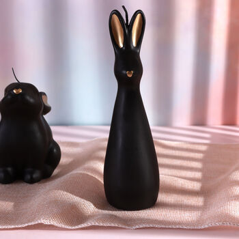 G Decor Black And Gold Velvet Sculptural Hare And Bunny Decorative Form Candle, 5 of 6