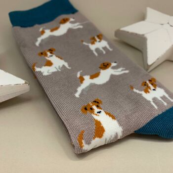Men's Bamboo Jack Russell Socks In Taupe, 2 of 2