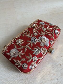 Red Embroidered Rectangular Clutch Bag, 4 of 11