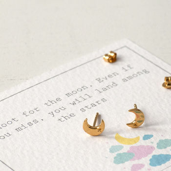 Gold Crescent Moon Sterling Silver Stud Earrings, 2 of 8