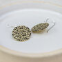 Sterling Silver And Brass Leopard Print Disc Earrings, thumbnail 4 of 5