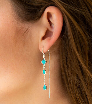Drop In The Ocean Turquoise Silver Threader Earrings, 3 of 7