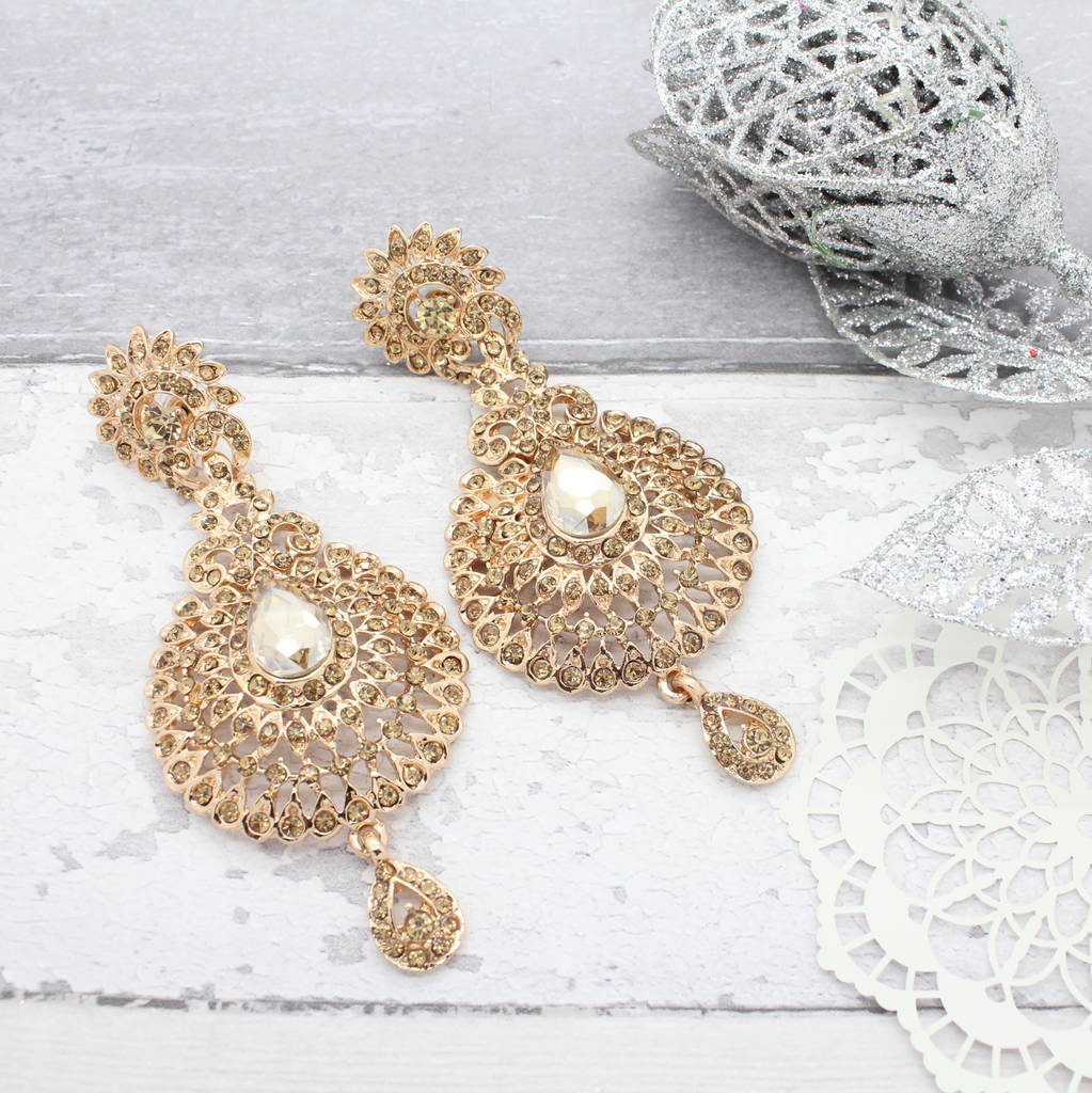 Gold Chandelier Hoop Earrings And Necklace