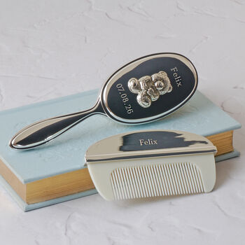 Personalised Teddy Bear Baby Brush And Comb Set, 3 of 4